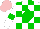 Silk - White, green diamond checks, white sleeves, green armbands, pink cap