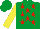 Silk - emerald green, red stars, yellow sleeves, emerald green cap