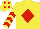 Silk - Yellow, red diamond, red chevrons on sleeves, yellow cap, red diamonds