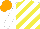 Silk - White and yellow diagonal stripes on body and sleeves, orange cap