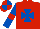 Silk - Red, royal blue maltese cross, red arm band on royal blue sleeves quartered cap
