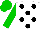 Silk - White body, black spots, green arms, green cap