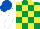 Silk - Emerald green & yellow check, white sleeves, royal blue cap