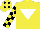 Silk - Yellow, white inverted triangle, black and yellow check sleeves, yellow cap, black diamonds