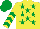 Silk - Yellow, emerald green stars, chevrons on sleeves, emerald green cap