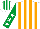 Silk - White and orange stripes, emerald green sleeves, white stars, white and emerald green striped cap