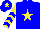Silk - Blue body, yellow star, yellow arms, blue chevrons, blue cap, yellow star