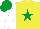 Silk - Yellow, emerald green star, white sleeves, emerald green cap