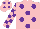 Silk - pink, purple spots, checked sleeves, pink cap, purple spots