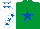 Silk - Emerald green, royal blue star, white sleeves, royal blue stars, white cap, royal blue stars