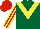 Silk - Dark green, yellow v, red and yellow striped sleeves, red cap