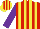 Silk - Red and yellow stripes, purple sleeves, yellow and red striped cap