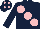Silk - Dark blue, large pink spots, pink diamonds on cap