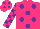 Silk - Bright pink, purple spots, checked sleeves, bright pink cap, purple spots
