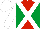 Silk - Red and emerald green quartered diagonally, white cross sashes, white sleeves, cap