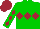 Silk - Green, maroon triple diamond, white, maroon diamonds sleeves, maroon cap