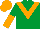 Silk - Emerald green, orange chevron, emerald green and orange halved sleeves, orange cap