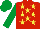 Silk - red, yellow stars, emerald green sleeves and cap