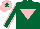 Silk - dark green, pink inverted triangle, pink seams on sleeves, pink cap, dark green star