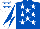 Silk - Royal blue, white stars, white and royal blue diabolo on sleeves, white cap, royal blue stars