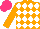 Silk - Orange, white diamonds, orange sleeves, hot pink cap
