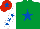 Silk - Emerald green, royal blue star, white sleeves, royal blue stars, red cap, royal blue star