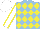 Silk - Light blue and yellow diamonds, white sleeves, yellow seams, white cap