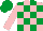 Silk - pink and emerald green checked, pink sleeves, emerald green cap