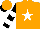 Silk - orange, white star, black and white hooped sleeves, white star on orange cap, black peak