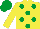 Silk - Yellow, emerald green spots, emerald green cap