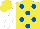 Silk - Yellow, royal blue spots, white sleeves, yellow cap