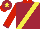 Silk - Maroon, yellow sash, red sleeves and collar, maroon cuffs, maroon cap, yellow star, red peak