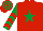 Silk - Red, emerald green star, emerald green sleeves, red chevrons, red & emerald green hooped cap