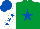 Silk - Emerald green, royal blue star, white sleeves, royal blue stars and cap