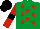 Silk - Emerald green, red stars, red sleeves, black armlets, black cap