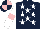 Silk - Dark blue, white stars, white sleeves, pink armlets, quartered cap