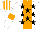 Silk - White, orange stripe, black stars, orange armbands, striped cap