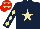 Silk - Dark blue, beige star, beige diamonds on sleeves, red cap, beige stars