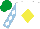 Silk - White, yellow diamond, light blue sleeves, white diamonds, emerald green cap