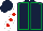 Silk - DARK BLUE, emerald green seams, white sleeves, red spots, dark blue cap