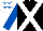 Silk - Black, white cross sashes, royal blue sleeves, white cap, royal blue stars