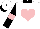 Silk - White, pink heart, black collar,  black sleeves, pink hoop, white cap, black button & visor
