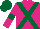 Silk - Cerise, dark green cross sashes, armlets, cap