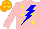 Silk - PINK, blue lightning bolt, YELLOW stars, ORANGE cap with YELLOW stars
