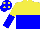 Silk - Yellow and blue halved horizontally, yellow and blue halved sleeves, blue cap, yellow spots
