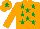 Silk - Orange, emerald green stars, emerald green star on cap