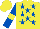 Silk - Yellow, royal blue stars, royal blue sleeves, yellow armlet, yellow cap