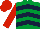 Silk - Emerald green and dark blue chevrons, red sleeves and cap