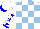 Silk - White,light blue and azure checks,white sleeves,l blue stars and cuffs, white cap, l blue peak