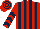 Silk - Red and dark blue stripes, chevrons on sleeves, hooped cap